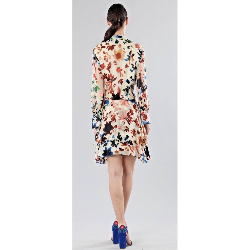Alice + Olivia Size Small Moran Prisma Velvet Floral Burnout Dress Silk Ruffle - Picture 3 of 12
